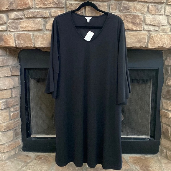 NWT est. 1946 black lined v-neck dress with pockets. Size 14/16 W. - Picture 1 of 10